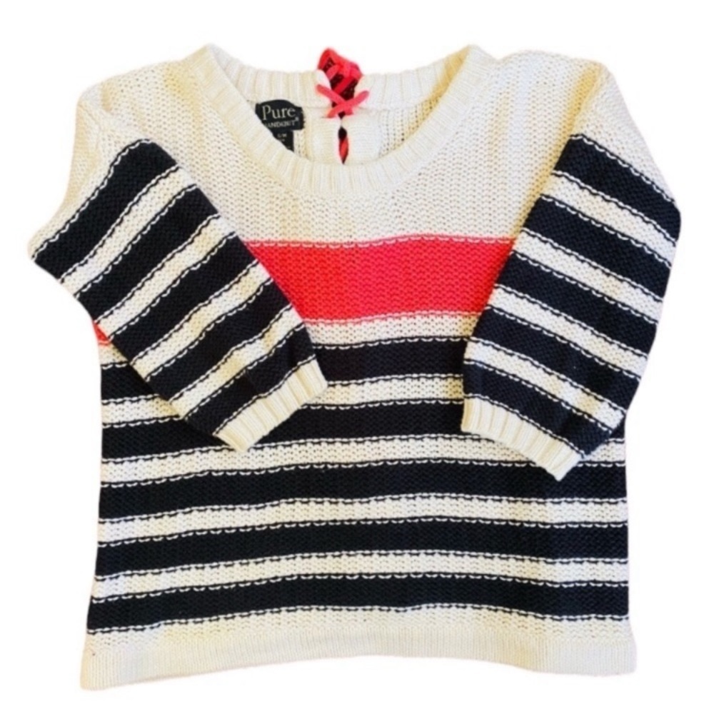 Pure Hand Knit 3/4 Sleeve Crewneck Back
Lace Up 100% Cotton Sweater S/M